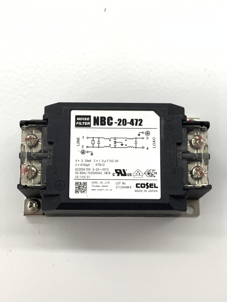 COSEL NAC-20-472-D Power Line Filters AC 1-250 / DC250 20A 0.5 mA/ 1.0 mA max